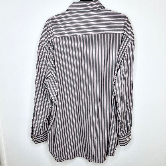 Tailorbyrd Mens Long Sleeve Dress Shirt 2XL Gray Striped Floral Contrast - Picture 5 of 8
